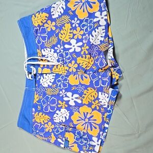 Beach Rays Floral Blue & Yellow Swim Shorts Trunks Size 11